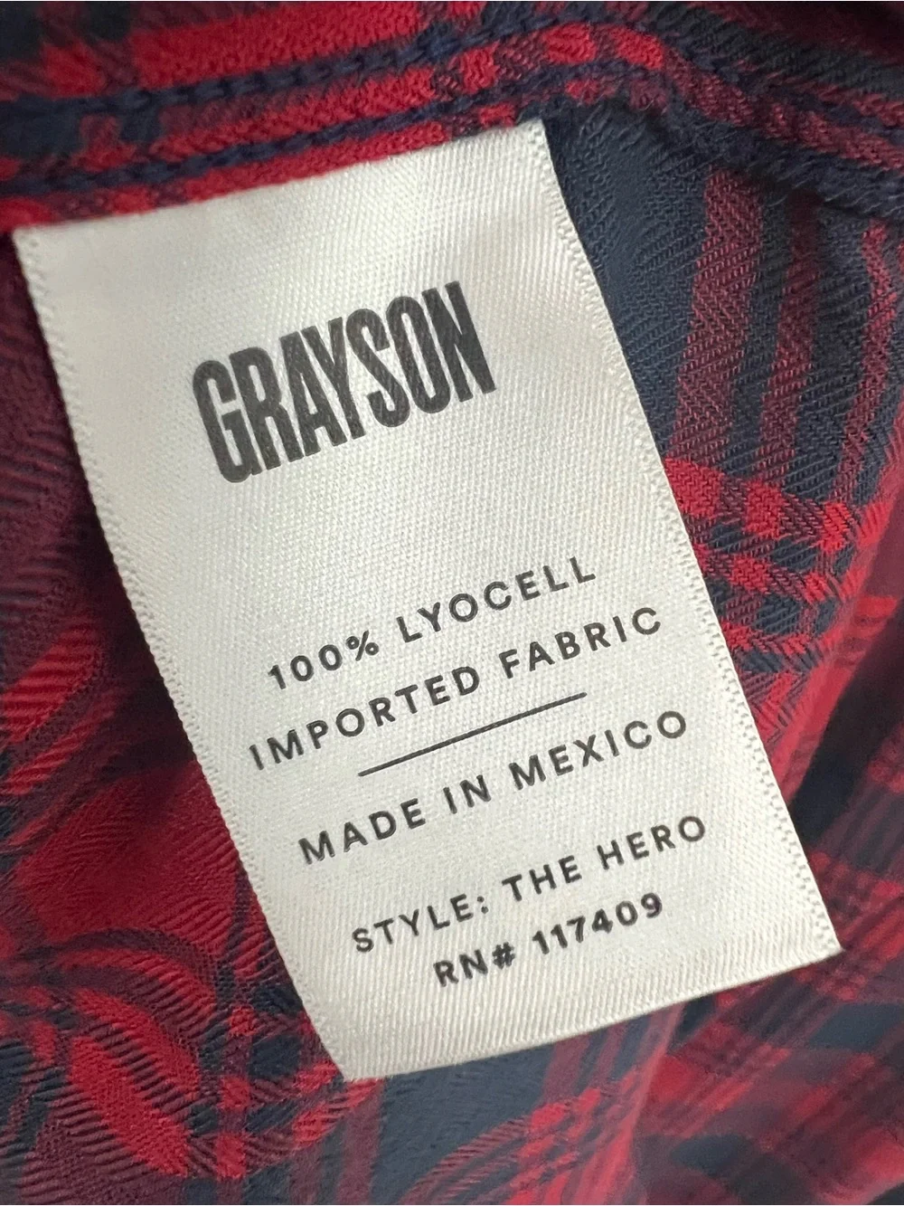 Grayson the Hero red & navy blue plaid button-up shirt